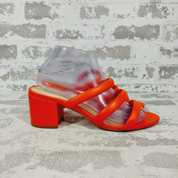 NEW Schutz Olly Orange Red Leather Strappy Heeled Sandals C244 - Picture 6 of 11
